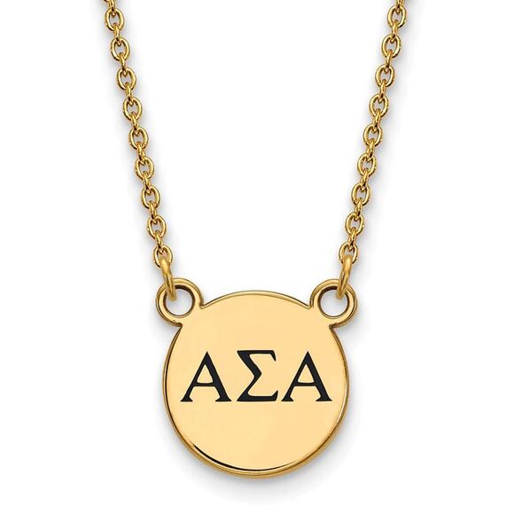 14K Plated Silver Alpha Sigma Alpha Small Black Enamel Necklace - Picture 1 of 4
